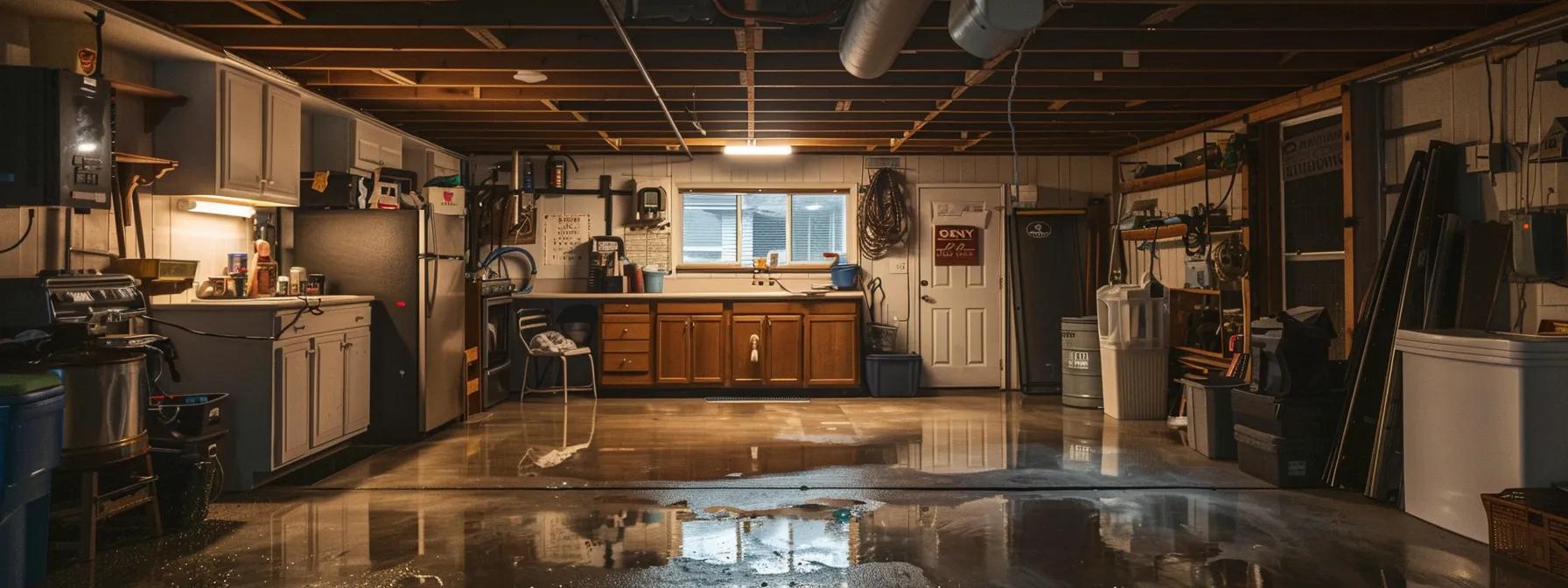 a meticulously organized basement showcasing advanced waterproofing technology, illuminated by bright overhead lights, emphasizes the importance of maintenance and longevity in foundation care.