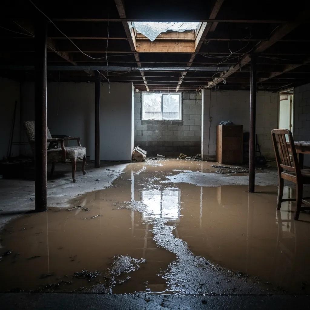 Cleveland basement showing water damage and structural issues due to local weather conditions
