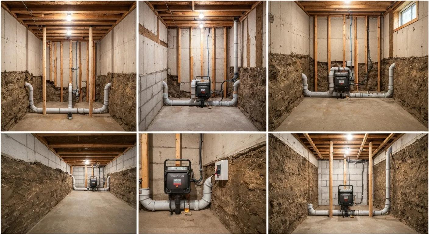 Installation of basement waterproofing solutions including drain tiles and sump pumps in a Cleveland home