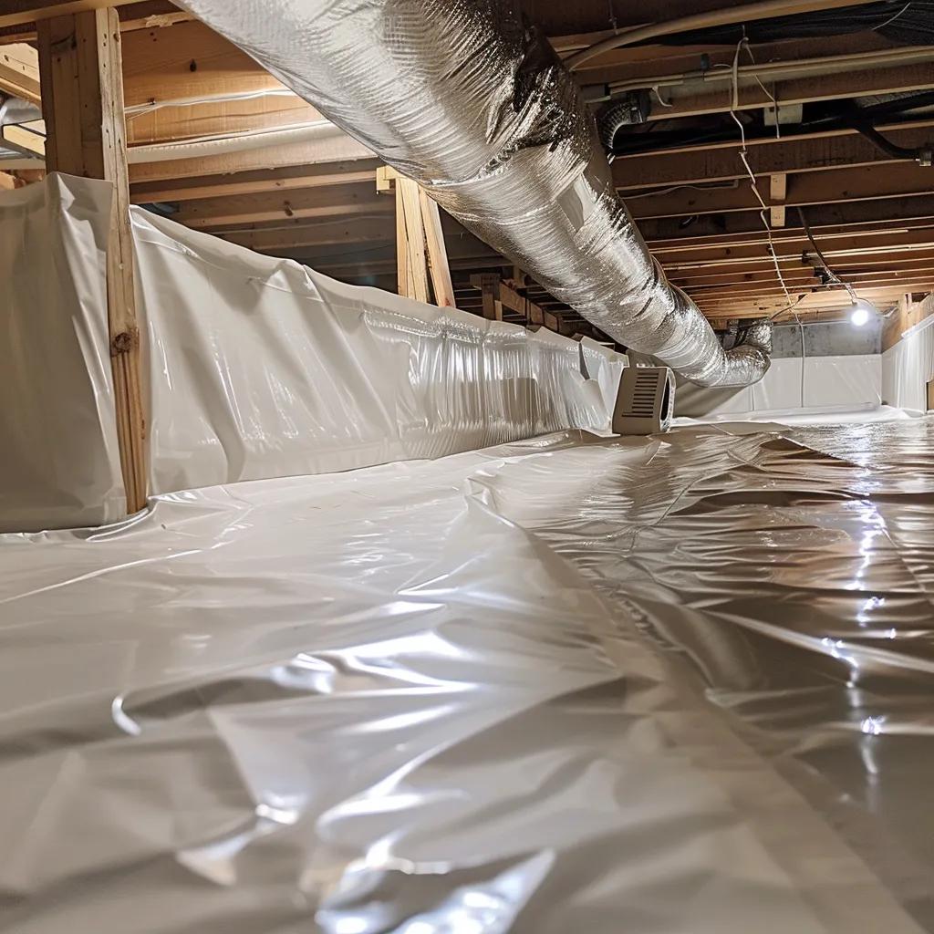 Crawl space encapsulation process with vapor barrier and dehumidifier for improved basement health